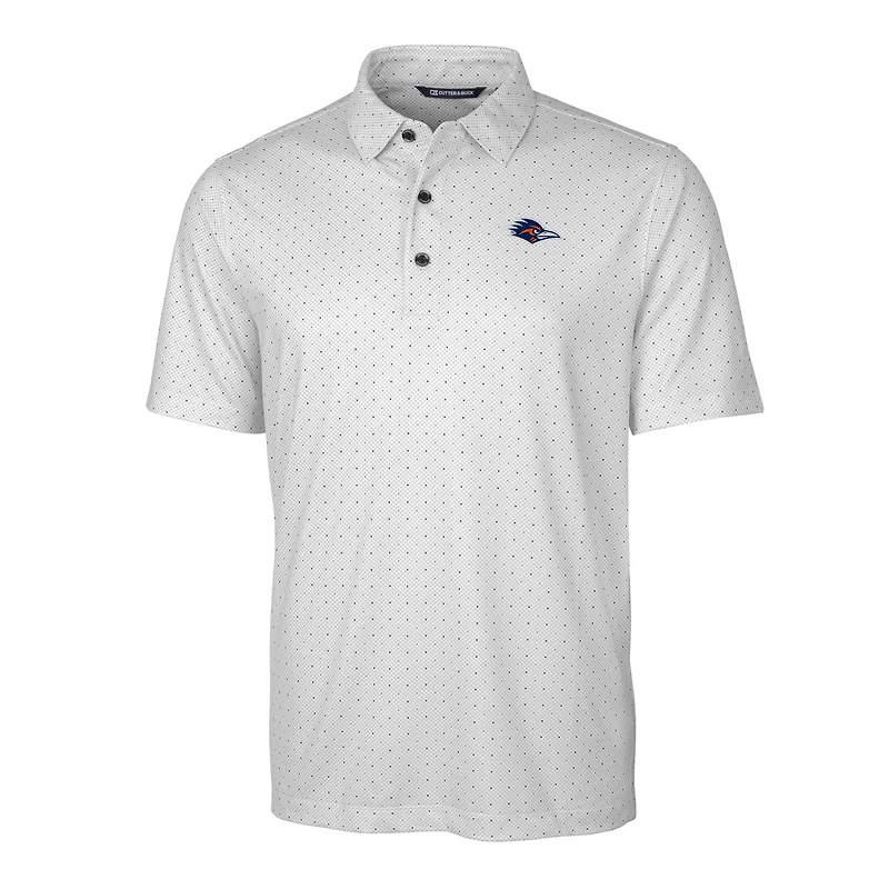 Men's Cutter & Buck Gray UTSA Roadrunners Pike Double Dot Print DryTec Stretch Polo