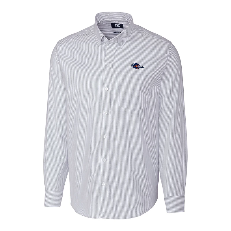 Men's Cutter & Buck Light Blue UTSA Roadrunners Oxford Stretch Stripe Long Sleeve Tri-Blend Button-Down Shirt