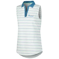 Women's FootJoy White Valspar Championship ProDry Sleeveless Stripe V-Neck Polo