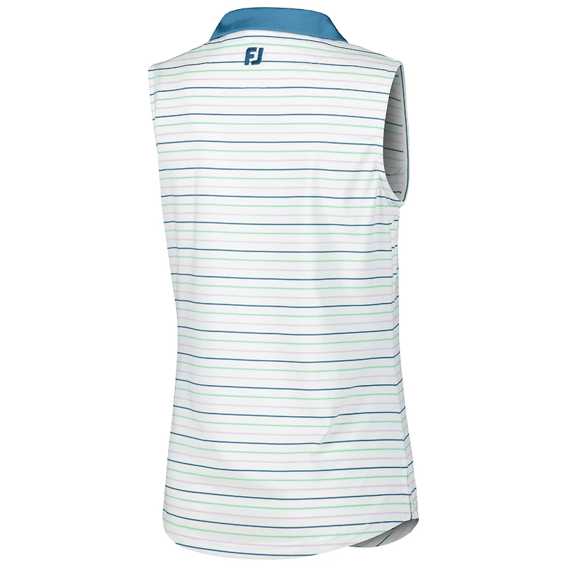 Polo FootJoy blanc Valspar Championship ProDry sans manches à rayures et col en V pour femmes