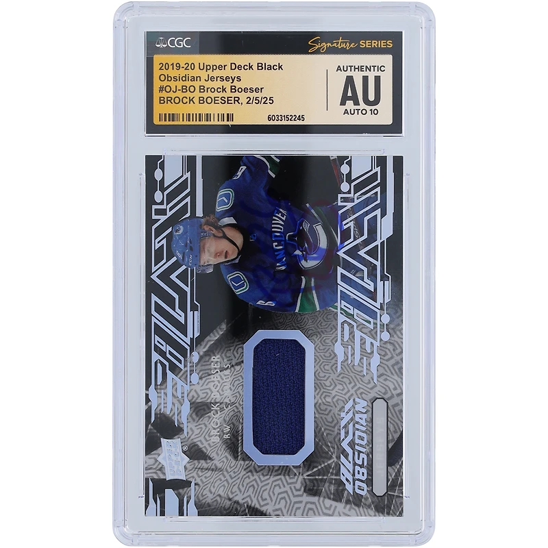 Brock Boeser Vancouver Canucks Autographed 2019-20 Upper Deck Black Obsidian Jersey Blue Relic #OJ-BO CGC Fanatics Witnessed Authenticated Auto 10 Card