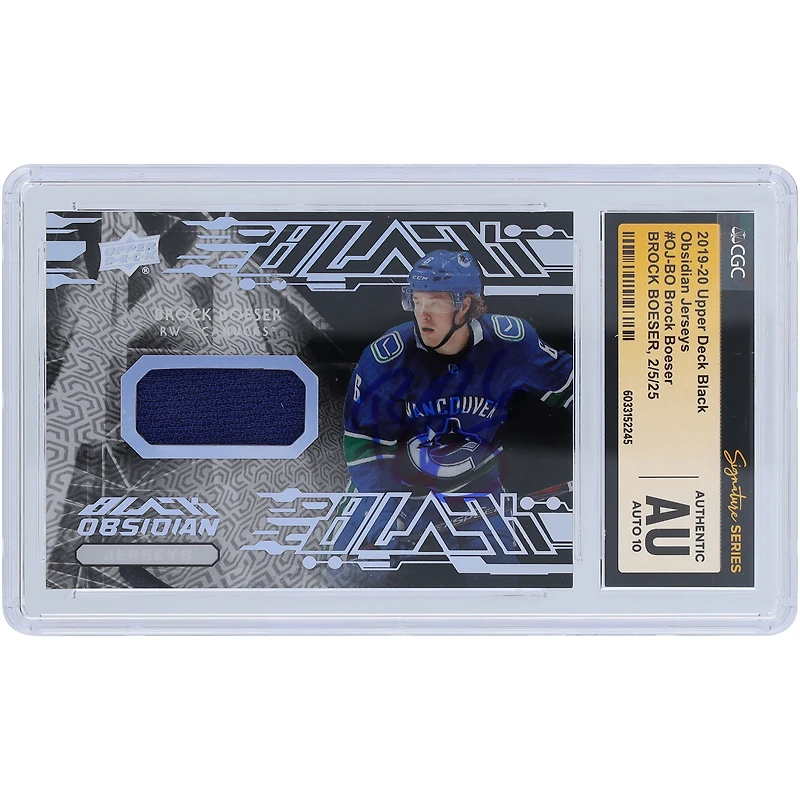 Brock Boeser Vancouver Canucks Autographed 2019-20 Upper Deck Black Obsidian Jersey Blue Relic #OJ-BO CGC Fanatics Witnessed Authenticated Auto 10 Card