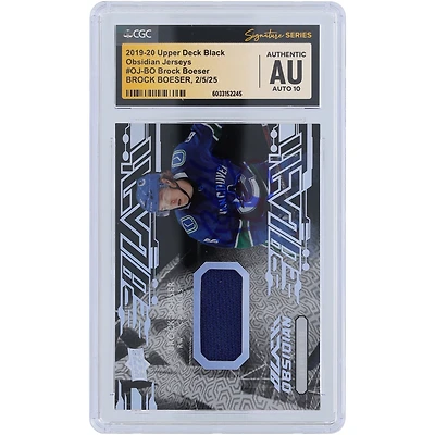 Brock Boeser Vancouver Canucks Autographed 2019-20 Upper Deck Black Obsidian Jersey Blue Relic #OJ-BO CGC Fanatics Witnessed Authenticated Auto 10 Card