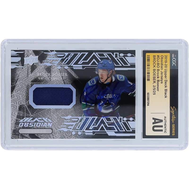 Brock Boeser Vancouver Canucks Autographed 2019-20 Upper Deck Black Obsidian Jersey Blue Relic #OJ-BO CGC Fanatics Witnessed Authenticated Card