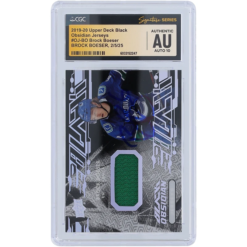 Brock Boeser Vancouver Canucks Autographed 2019-20 Upper Deck Black Obsidian Jersey Green Relic #OJ-BO CGC Fanatics Witnessed Authenticated Auto 10 Card