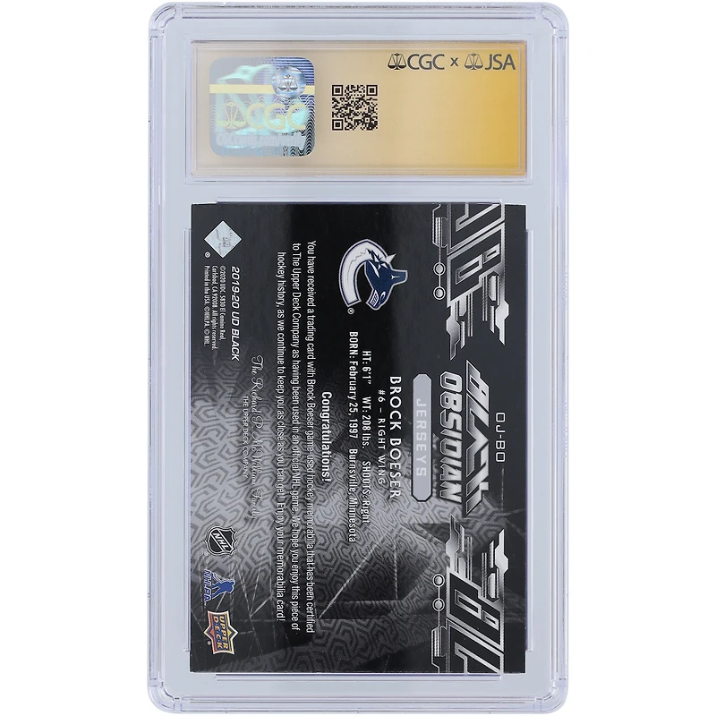 Brock Boeser Vancouver Canucks autographié 2019-20 Upper Deck Black Obsidian Jersey Green Relic #OJ-BO CGC Fanatics Witnessed Authenticated Auto 10 Card
