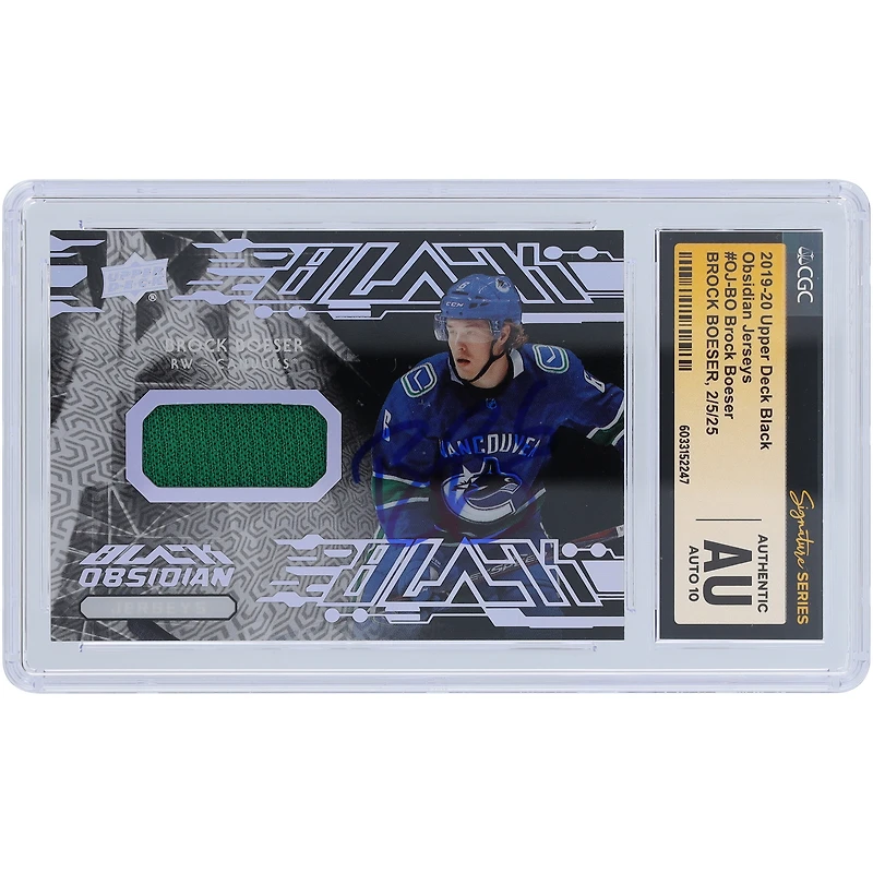 Brock Boeser Vancouver Canucks autographié 2019-20 Upper Deck Black Obsidian Jersey Green Relic #OJ-BO CGC Fanatics Witnessed Authenticated Auto 10 Card
