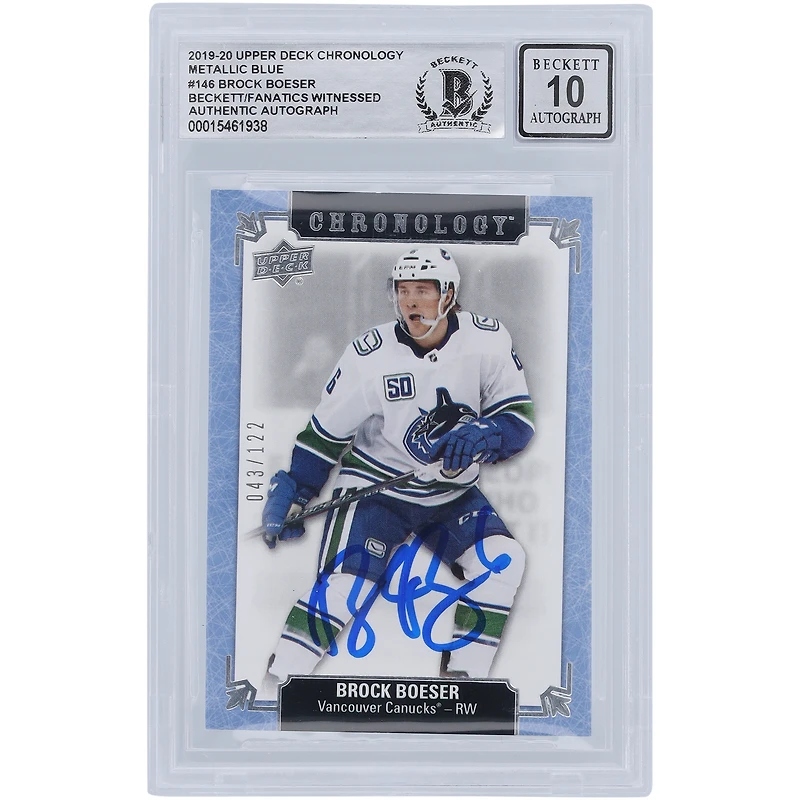 Brock Boeser Vancouver Canucks Autographed 2019-20 Upper Deck Chronology #146 #/122 Beckett Fanatics Witnessed Authenticated 10 Card