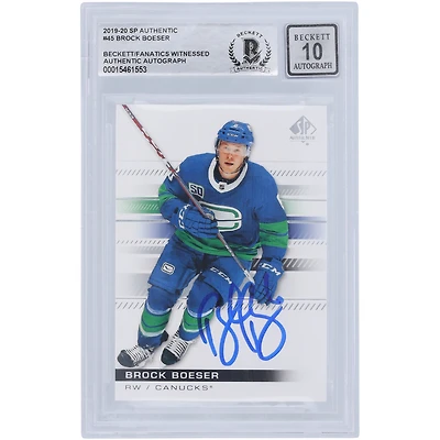 Carte autographiée 2019-20 Upper Deck SP authentique n° 45 Beckett Fanatics Witnessed Authenticated 10 de Brock Boeser Vancouver Canucks