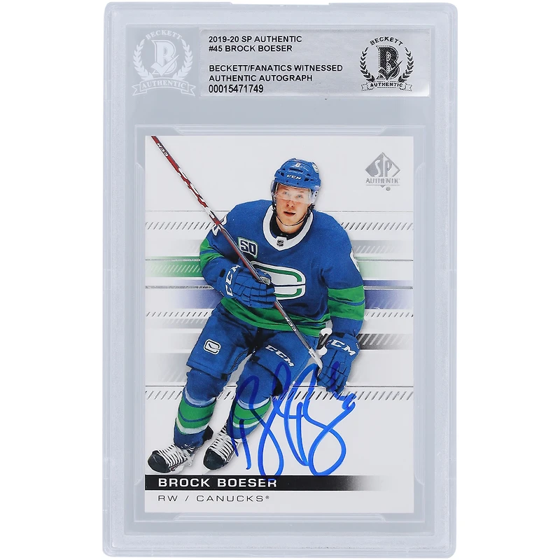 Carte autographiée Upper Deck SP authentique n° 45 Beckett Fanatics 2019-20 des Canucks de Vancouver par Brock Boeser