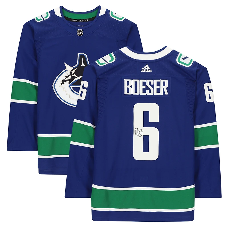 Maillot Adidas authentique bleu autographié par Brock Boeser des Vancouver Canucks modèle 2019