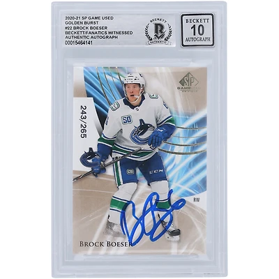 Brock Boeser Vancouver Canucks Autographié 2020-21 Upper Deck SP Game Used Golden Burst #22 #/265 Beckett Fanatics Witnessed Authenticated 10 Card