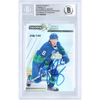 Carte autographiée Upper Deck Synergy FX #FX-22 #258/749 des Canucks de Vancouver de Brock Boeser, signée Beckett Fanatics, authentifiée par témoin