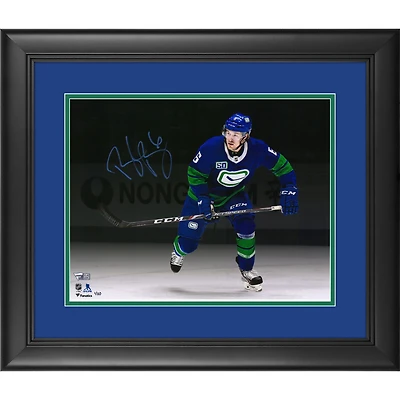 Brock Boeser Vancouver Canucks Framed Autographed 11" x 14" Blue Alternate Jersey Skating Spotlight Photograph - Limited Edition of 20