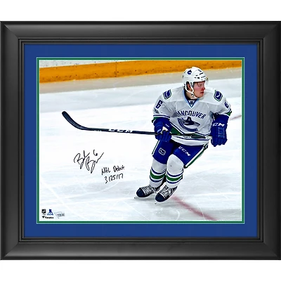 Brock Boeser Vancouver Canucks Framed Autographed 16" x 20" NHL Debut Skating Photograph with "NHL Debut 3/25/17" Inscription