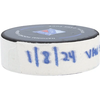 Brock Boeser Vancouver Canucks Game-Used Goal Puck vs. New York Rangers on January 8, 2024 