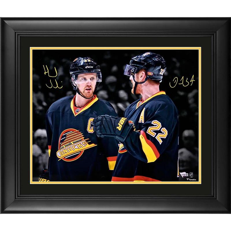 Daniel Sedin and Henrik Sedin Vancouver Canucks Framed Autographed 16" x 20" Throwback Jersey Spotlight Photograph