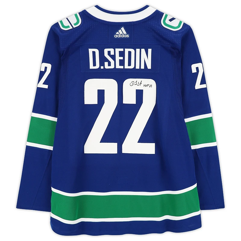 Daniel Sedin Vancouver Canucks Autographed Blue Adidas Authentic Jersey with "HOF 2022" Inscription