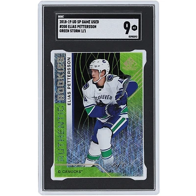 Elias Pettersson Vancouver Canucks 2018-19 Upper Deck SP Game Used Green Storm #200 #1/1 SGC Authenticated 9 Rookie Card 