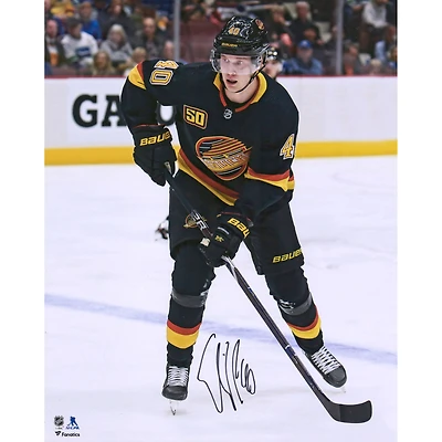Elias Pettersson Vancouver Canucks Autographed 16" x 20" Black Alternate Jersey Skating Photograph