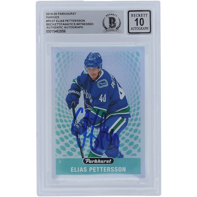 Carte autographiée 2019-20 Upper Deck Parkhurst Parkies #PK-27 Beckett Fanatics Witnessed Authenticated 10 Card par Elias Pettersson des Canucks de Vancouver