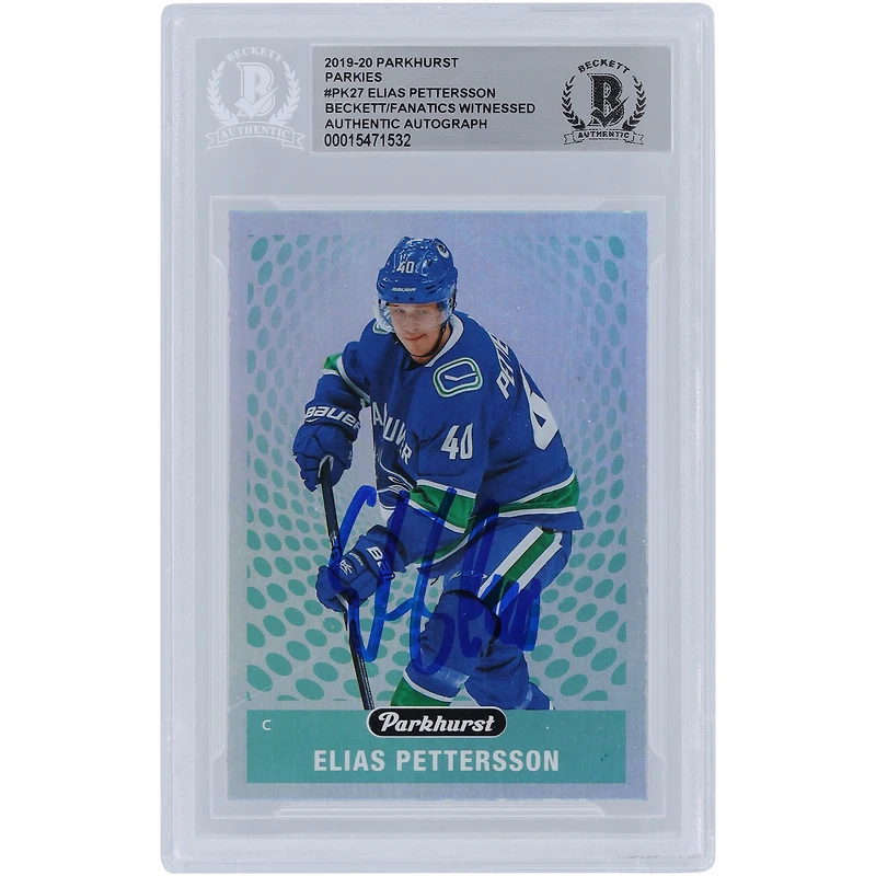 Elias Pettersson Vancouver Canucks Autographed 2019-20 Upper Deck Parkhurst Parkies #PK-27 Beckett Fanatics Witnessed Authenticated Card