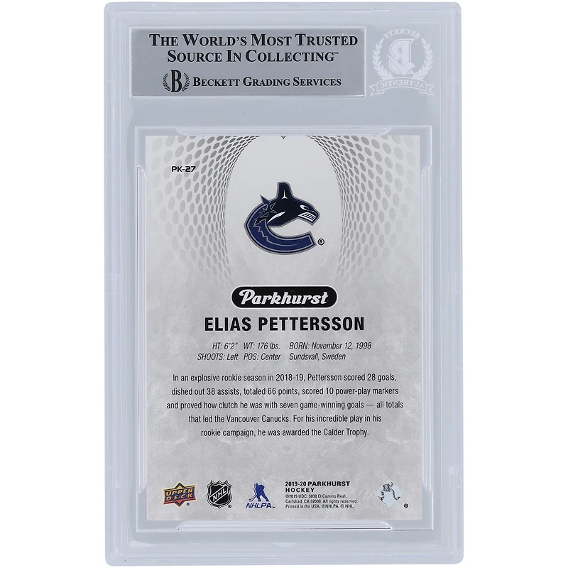 Elias Pettersson Vancouver Canucks Autographed 2019-20 Upper Deck Parkhurst Parkies #PK-27 Beckett Fanatics Witnessed Authenticated Card