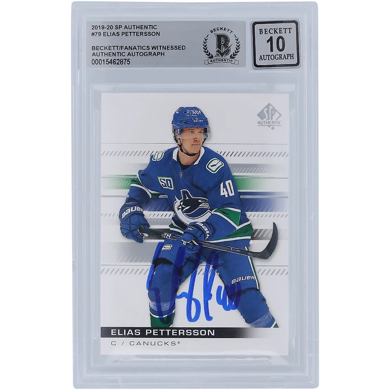 Carte autographiée 2019-20 Upper Deck SP Authentic #79 Beckett Fanatics Witnessed Authenticated 10 des Canucks de Vancouver d'Elias Pettersson