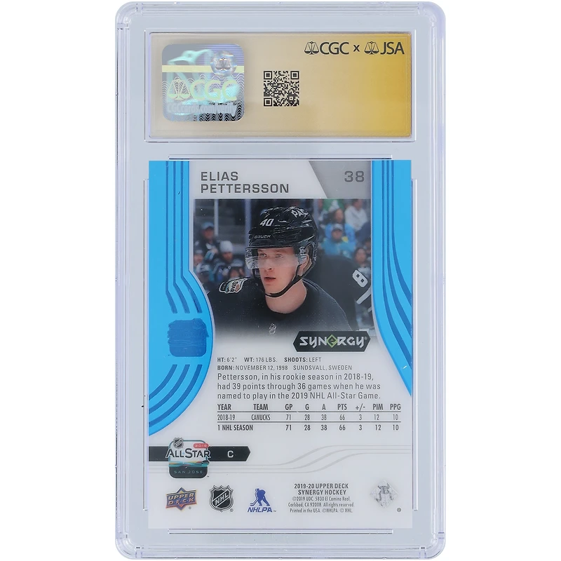 Carte autographiée 2019-20 Upper Deck Synergy #38 des Canucks de Vancouver par Elias Pettersson