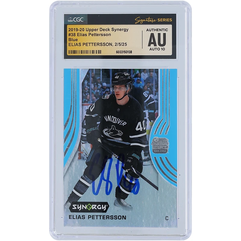 Carte autographiée 2019-20 Upper Deck Synergy #38 des Canucks de Vancouver par Elias Pettersson