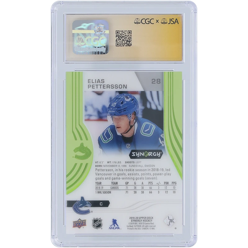 Carte autographiée 2019-20 Upper Deck Synergy #28 des Canucks de Vancouver par Elias Pettersson