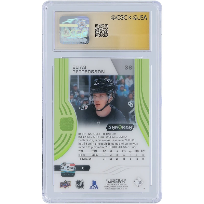 Elias Pettersson Vancouver Canucks Autographed 2019-20 Upper Deck Synergy #38 CGC Fanatics Witnessed Authenticated Auto 10 Card