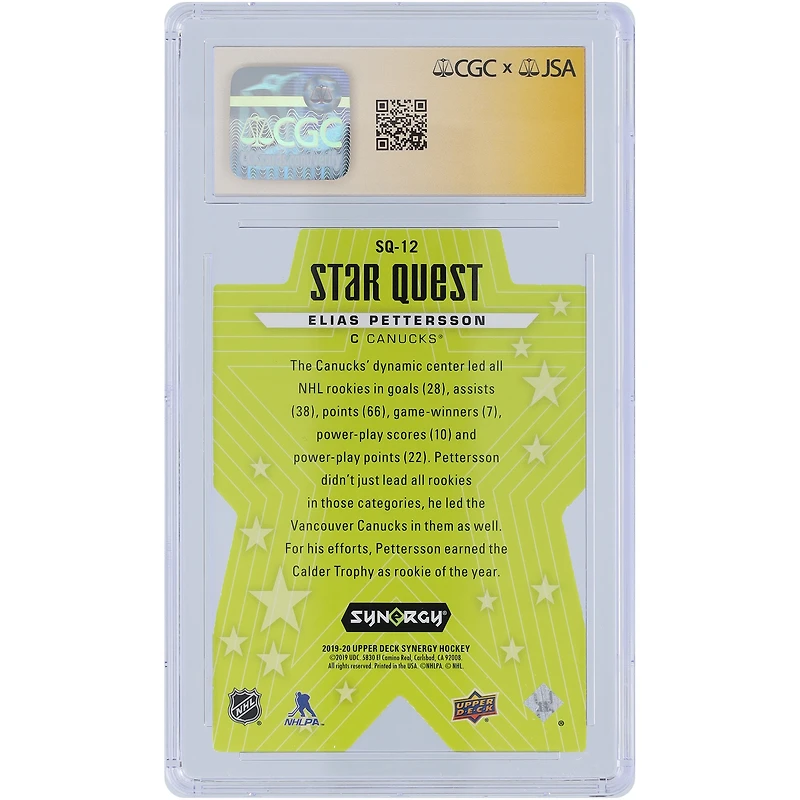 Carte autographiée 2019-20 Upper Deck Synergy Star Quest Die-Cut #SQ-12 des Canucks de Vancouver par Elias Pettersson, carte autographe authentifiée CGC Fanatics Witnessed Auto 10