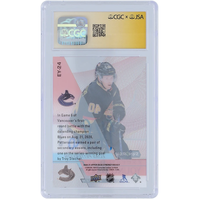 Elias Pettersson Vancouver Canucks Autographed 2020-21 Upper Deck Synergy Exceptional Young Stars #EY-24 #/749 CGC Fanatics Witnessed Authenticated Auto 10 Card