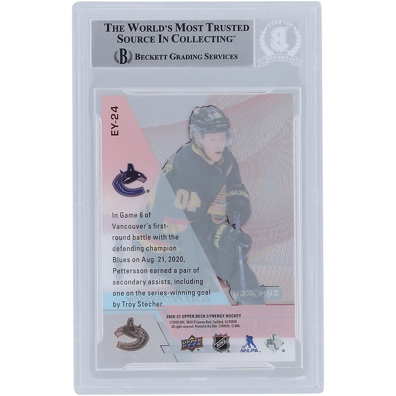 Carte autographiée 2020-21 Upper Deck Synergy Young Stars #EY-24 #/749 Beckett Fanatics Witnessed Authenticated Card des Canucks de Vancouver par Elias Pettersson