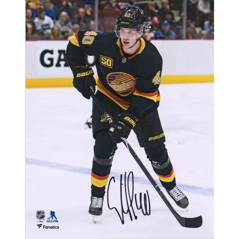 Elias Pettersson Vancouver Canucks Autographed 8" x 10" Black Alternate Jersey Skating Photograph