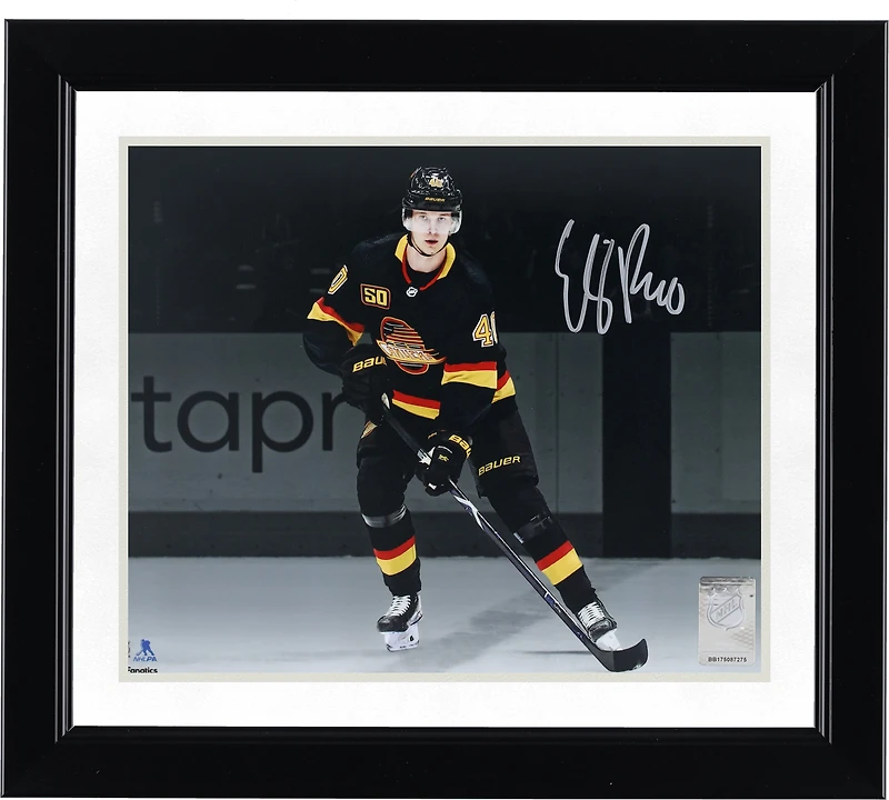Elias Pettersson Vancouver Canucks Autographed 8" x 10" Black Jersey Spotlight Photograph