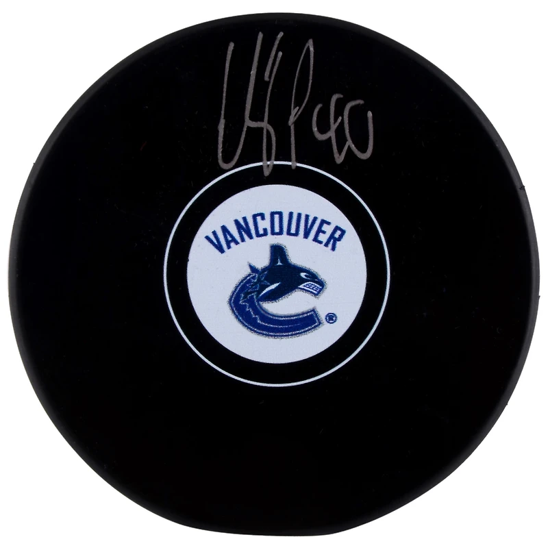 Elias Pettersson Rondelle avec logo autographié des Canucks de Vancouver