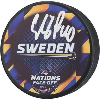 Rondelle de hockey autographiée par Elias Pettersson, Vancouver Canucks, équipe de Suède, mise au jeu des 4 Nations