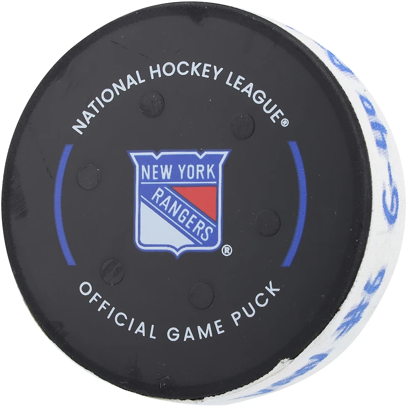 Elias Pettersson Vancouver Canucks Game-Used Goal Puck vs. New York Rangers on January 8, 2024 - Second of Two Goals Scored