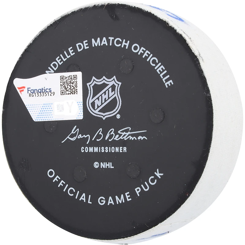Elias Pettersson Vancouver Canucks Game-Used Goal Puck vs. New York Rangers on January 8, 2024 - Second of Two Goals Scored