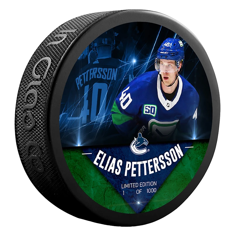 Rondelle de hockey Elias Pettersson, joueur exclusif des Canucks de Vancouver, non signée - Édition limitée à 1000 exemplaires