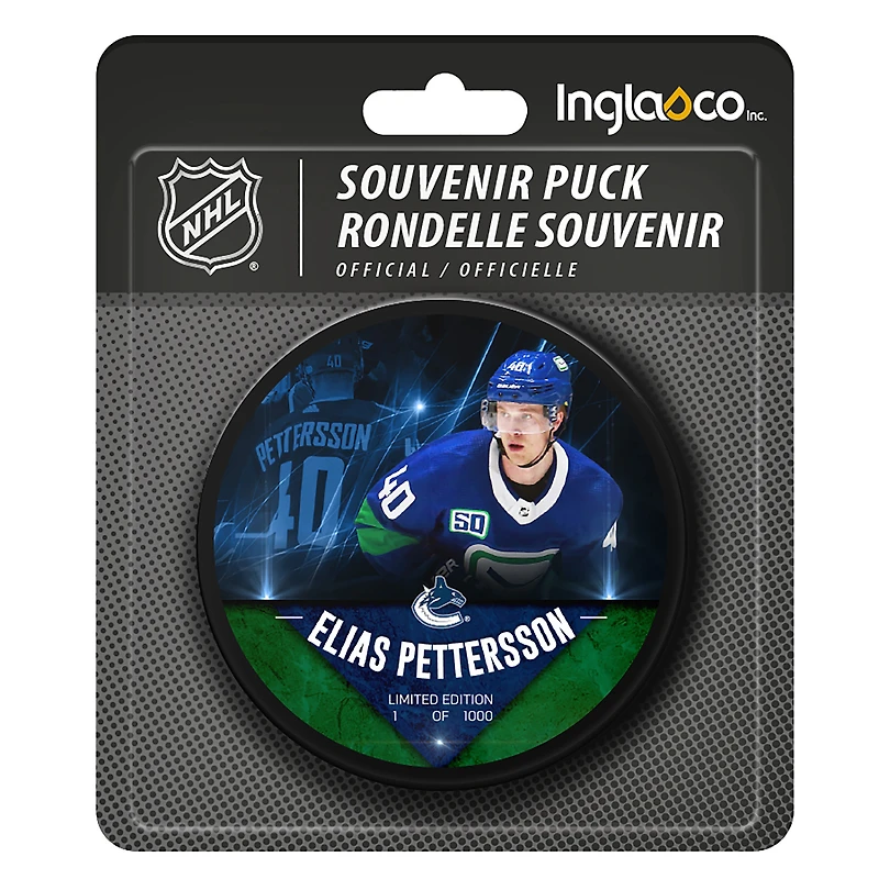Rondelle de hockey non signée Fanatics Exclusive Player des Canucks de Vancouver d'Elias Pettersson - Édition limitée à 1 000 exemplaires