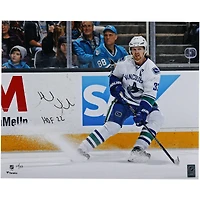Henrik Sedin Vancouver Canucks Autographed 16" x 20" White Jersey Stopping Photograph with "HOF 22" Inscription - Limited Edition of 33