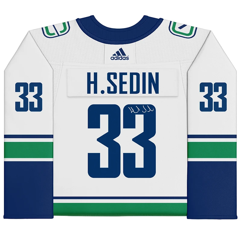 Maillot Adidas authentique blanc autographié par Henrik Sedin des Vancouver Canucks