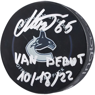Ilya Mikheyev Vancouver Canucks Autographed Official Game Puck with "Van Debut 10/18/22" Inscription