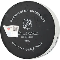 Rondelle de but utilisée par Liam Öhgren des Canucks de Vancouver le 2 février 2026 contre le Mammoth de l'Utah.