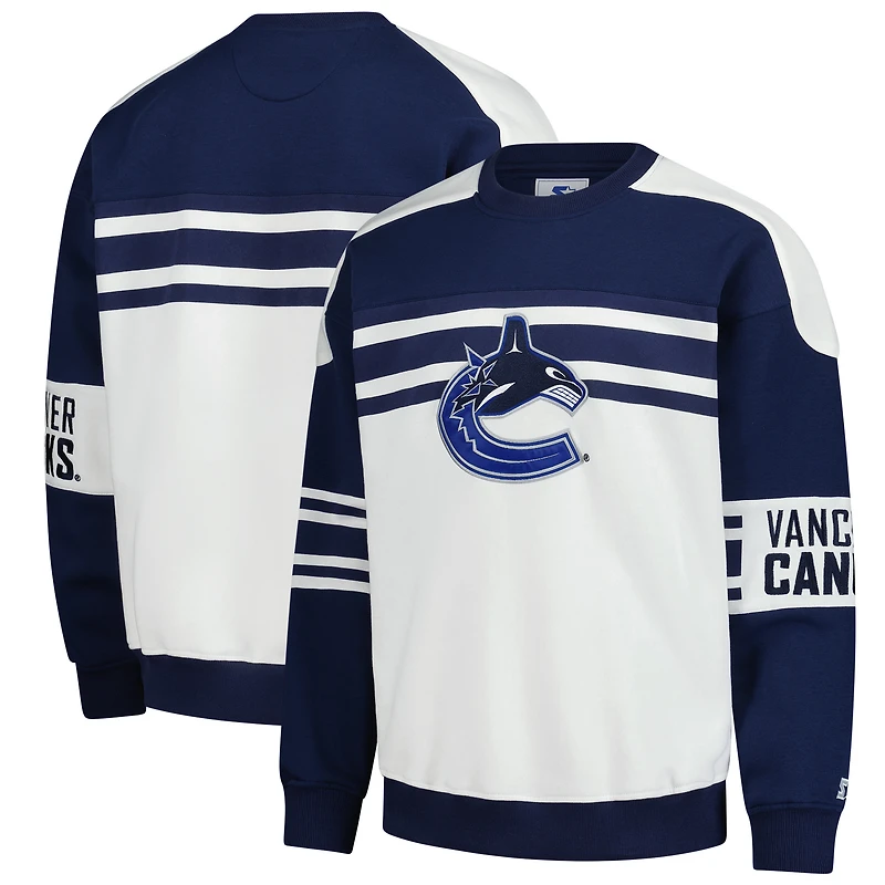 Sweat-shirt à col rond en molleton blanc pour homme Starter Vancouver Canucks Defense