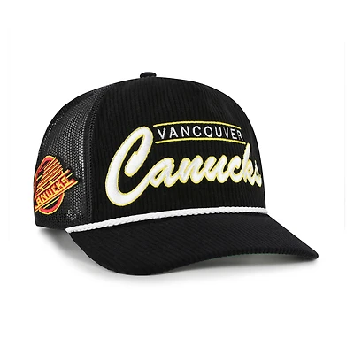 Men's '47 Black Vancouver Canucks Double Header Mesh Hitch Adjustable Hat