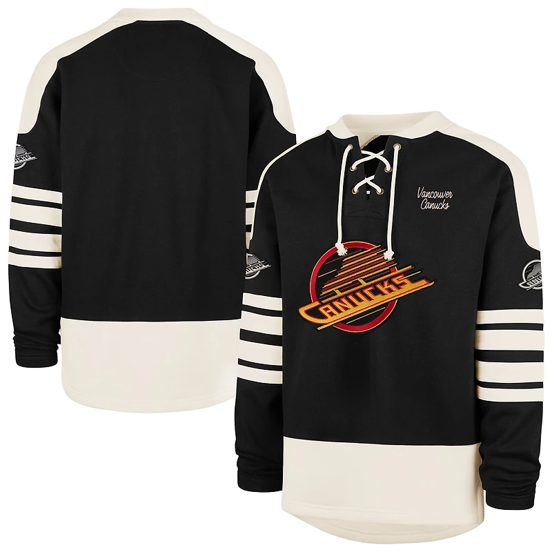 Men's '47  Black Vancouver Canucks Golden Age Sweep Check Eternal Lacer Hoodie